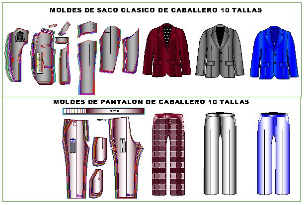 Juego de plantillas de saco clasico de vestir de caballero
