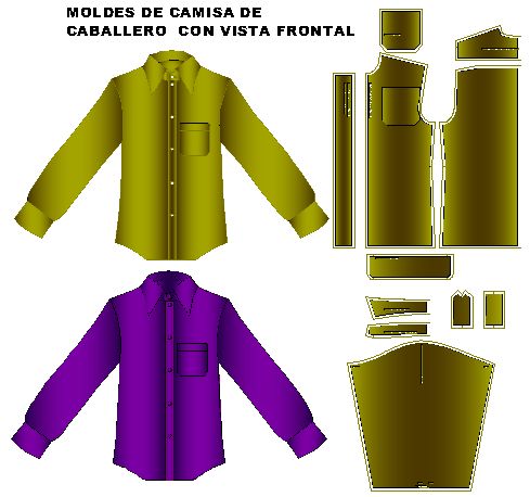 Moldes de camisas con vista frontal para caballero
