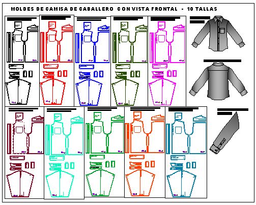 Tallaje de Moldes de camisa de hombre en las 10 tallas comerciales.