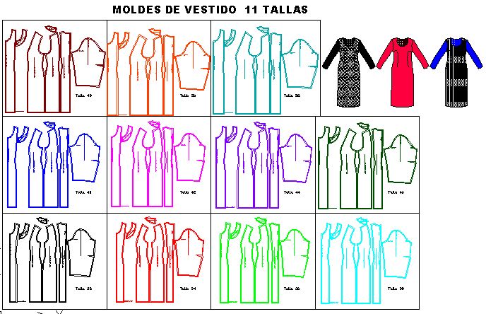 Moldes de vestido clásico de dama en 11 tallas