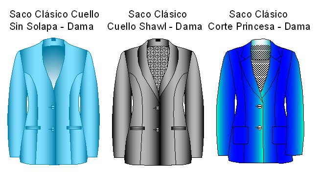 Moldes en 11 tallas de sacos clasicos de dama.