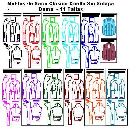 Molderia de saco elegante en 11 tallas comerciales de dama