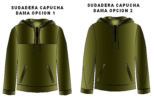 Moldes de sudadera con capucha de dama las corrida completa de 8 tallas.