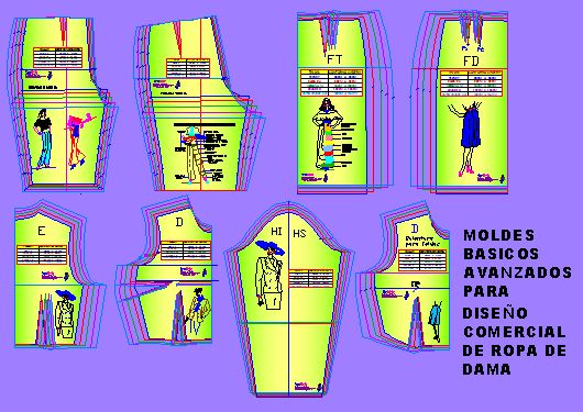 Moldes basicos en 5 tallas comerciales de dama