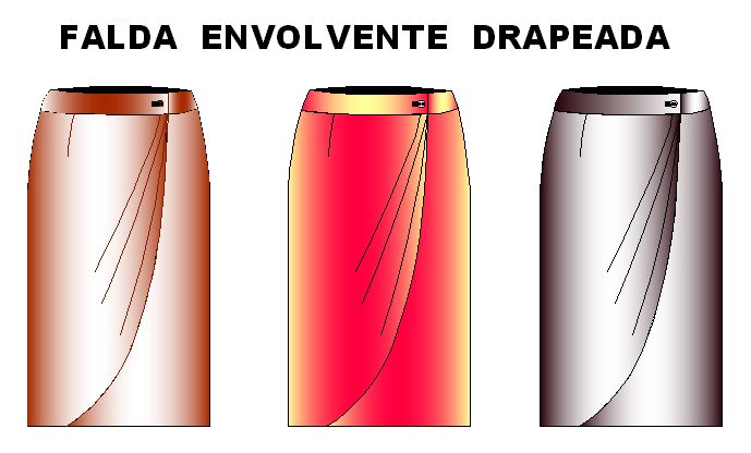 Molde de falda envolvente con drapeado frente en 11 tallas