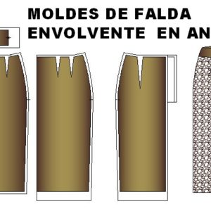 Corrida de tallas de moldes de falda con pieza envolvente en angulo.