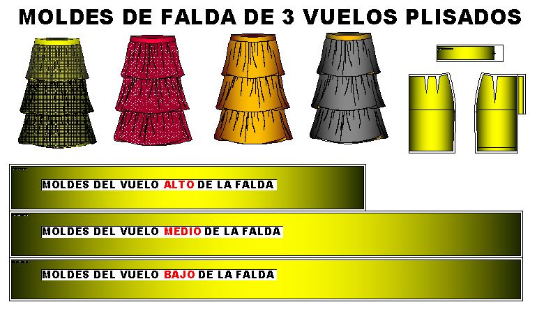Tallaje de faldas plisadas de tres vuelos