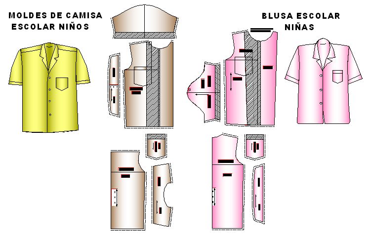 Molderia y Tallaje de moldes para escuelas de camisas y blusitas de niña