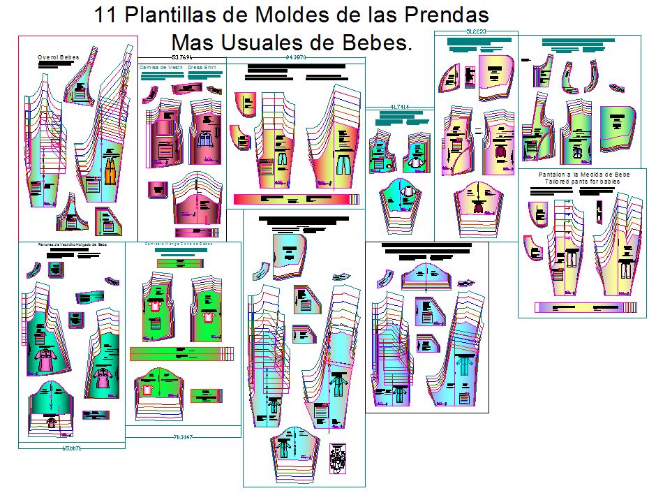 Tallaje en plantillas de moldes para confeccion de ropa de bebes