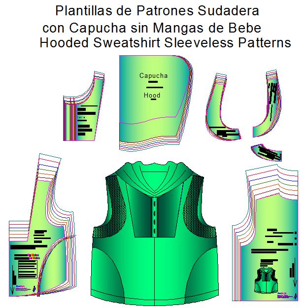 Plantillas de moldes para costrua de chaleco o sudadera sin mangas de bebe