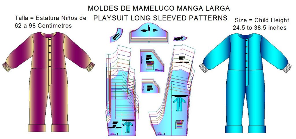 Plantillas de moldes para costura de mameluco manga larga