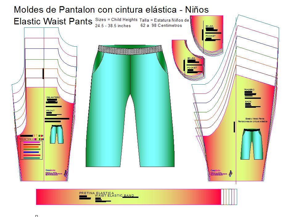 MOldes de pantalon de bebe con cintura de elastico