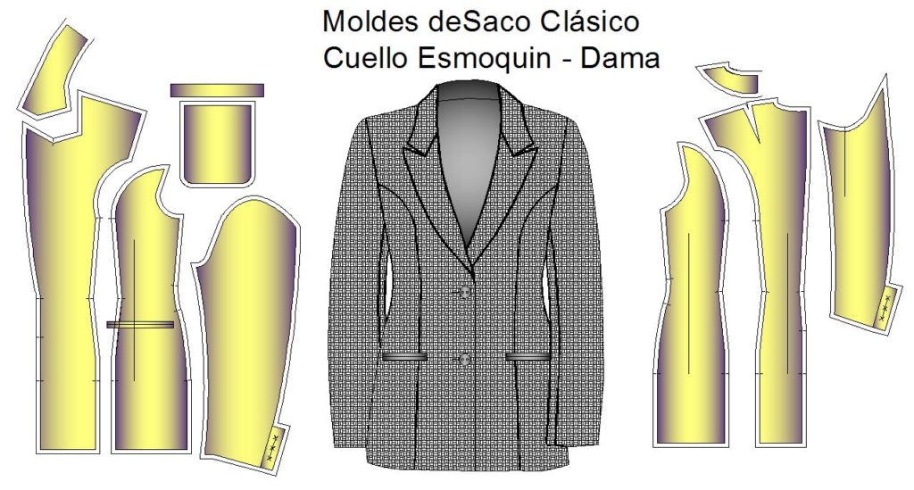 Moldria de saco clasico con cuello esmoquin.