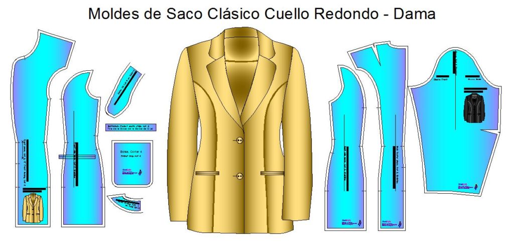 Molderia de saco cuello redondeado de dama