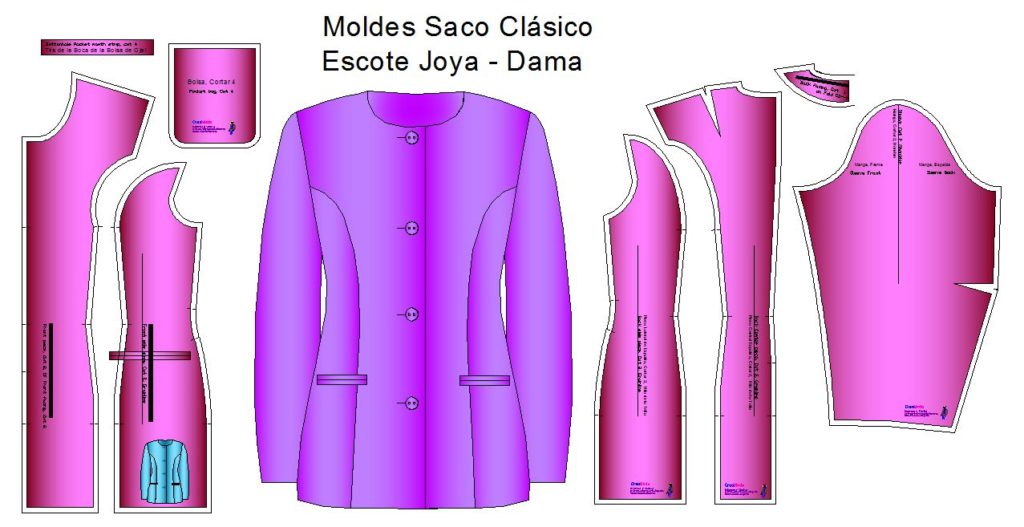 Molderia de sacos de dama estilo escote tipo Joya