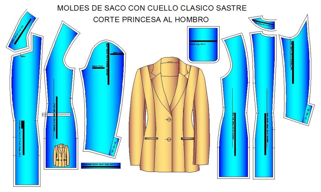 Molderia de saco cuello clasico sastre de dama.