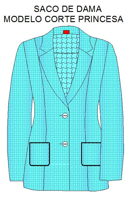 Tallaje de saco clasico dama modelos corte princesa con bolsa de parche