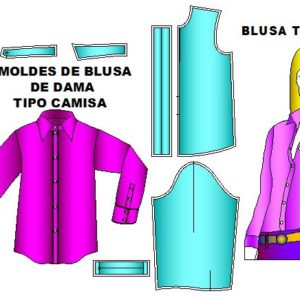 Plantillas de moldes de blusa tipo camisa para dama