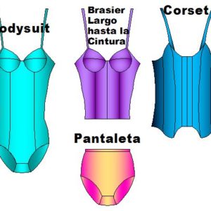 Bosysuit n brasier largo, pantaleta y corset de dama